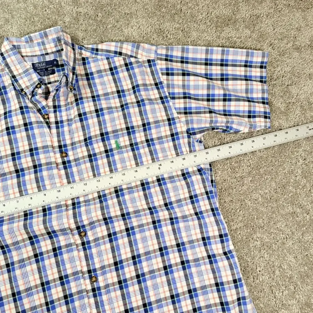 Polo Ralph Lauren Mens XL Short Sleeve Shirt Blue Pink Plaid Button Np Navy Pony